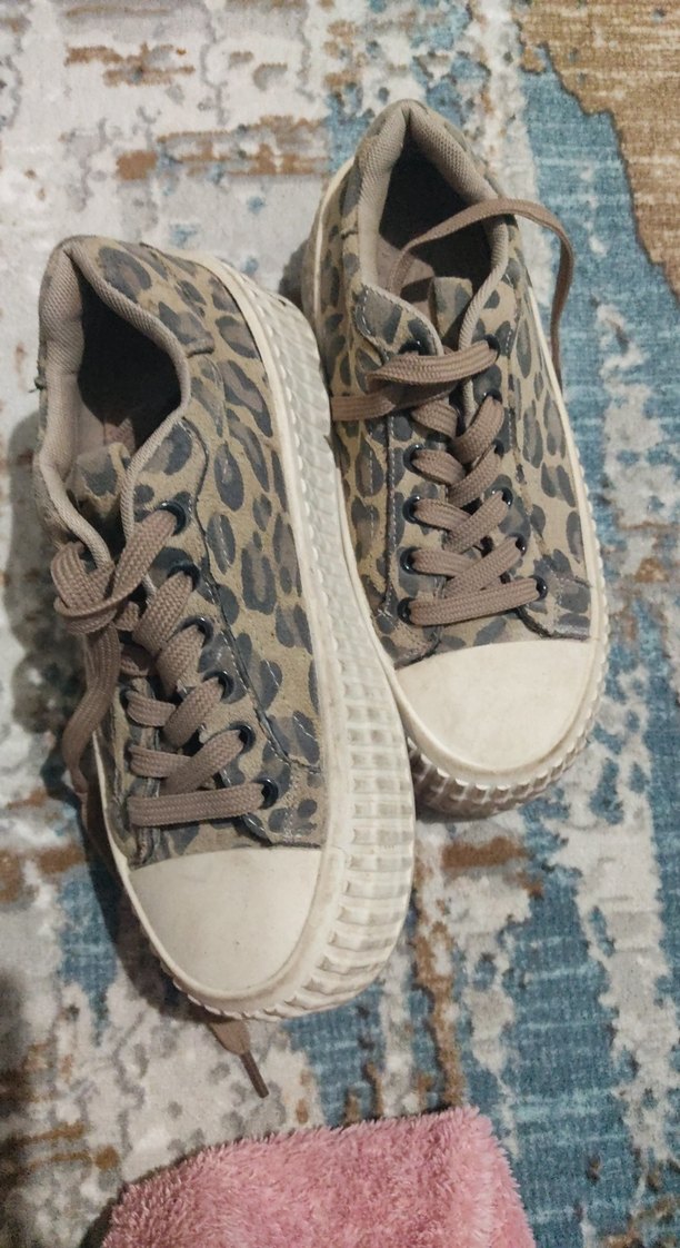 Kahverengi Yılan Desenli Platform Spor Ayakkabı - Görsel 3