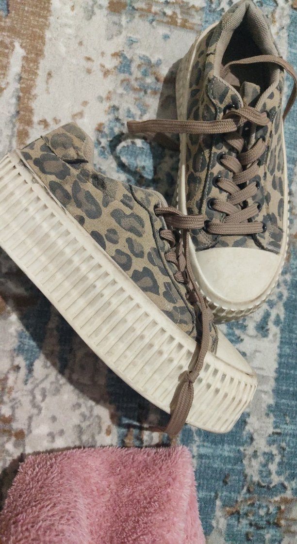 Kahverengi Yılan Desenli Platform Spor Ayakkabı - Görsel 2