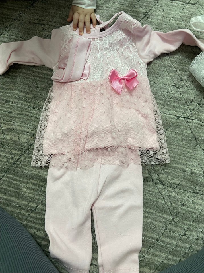 Dantel Detaylı Pembe Bebek Kız Takımı - Görsel 2