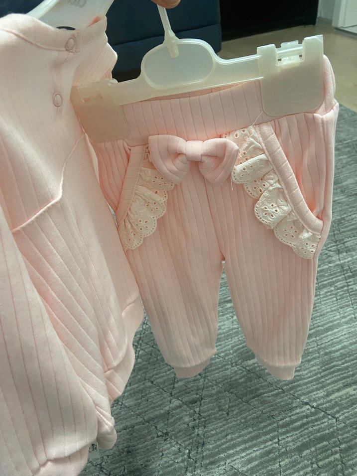 Dantel Yakalı Pembe Bebek Kız Takım - Görsel 2