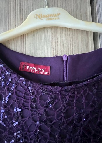 Uzun Kollu İşlemeli Mor Abiye Elbise - Görsel 3