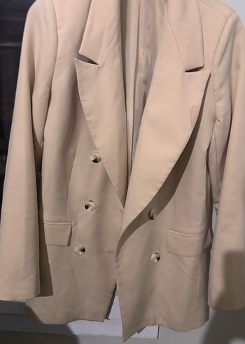 Bej Düğmeli Kadın Midi Blazer Ceket - Görsel 3