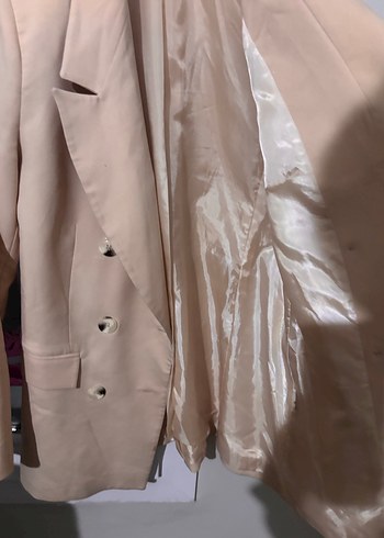 Bej Düğmeli Kadın Midi Blazer Ceket - Görsel 4