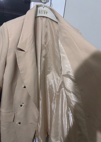 Bej Düğmeli Kadın Midi Blazer Ceket - Görsel 5