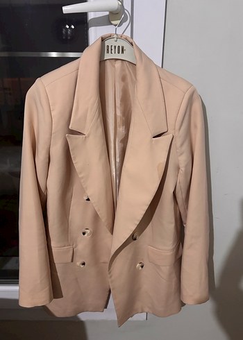 Bej Düğmeli Kadın Midi Blazer Ceket - Görsel 2