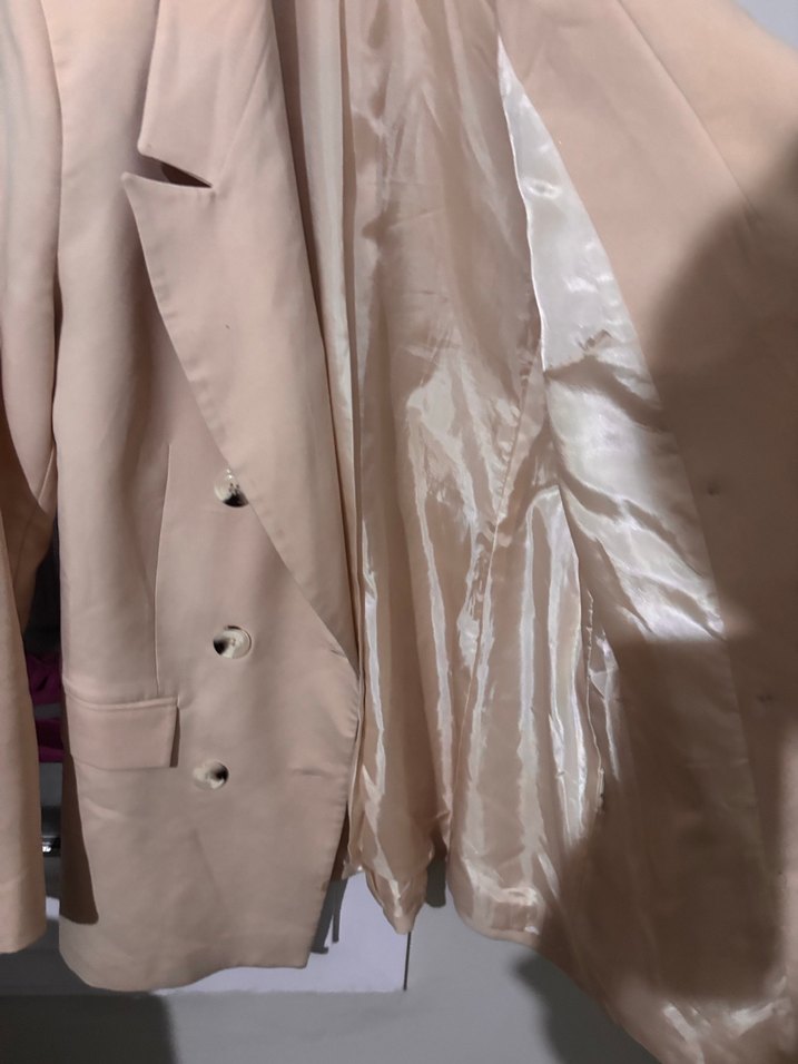 Bej Düğmeli Kadın Midi Blazer Ceket - Görsel 4