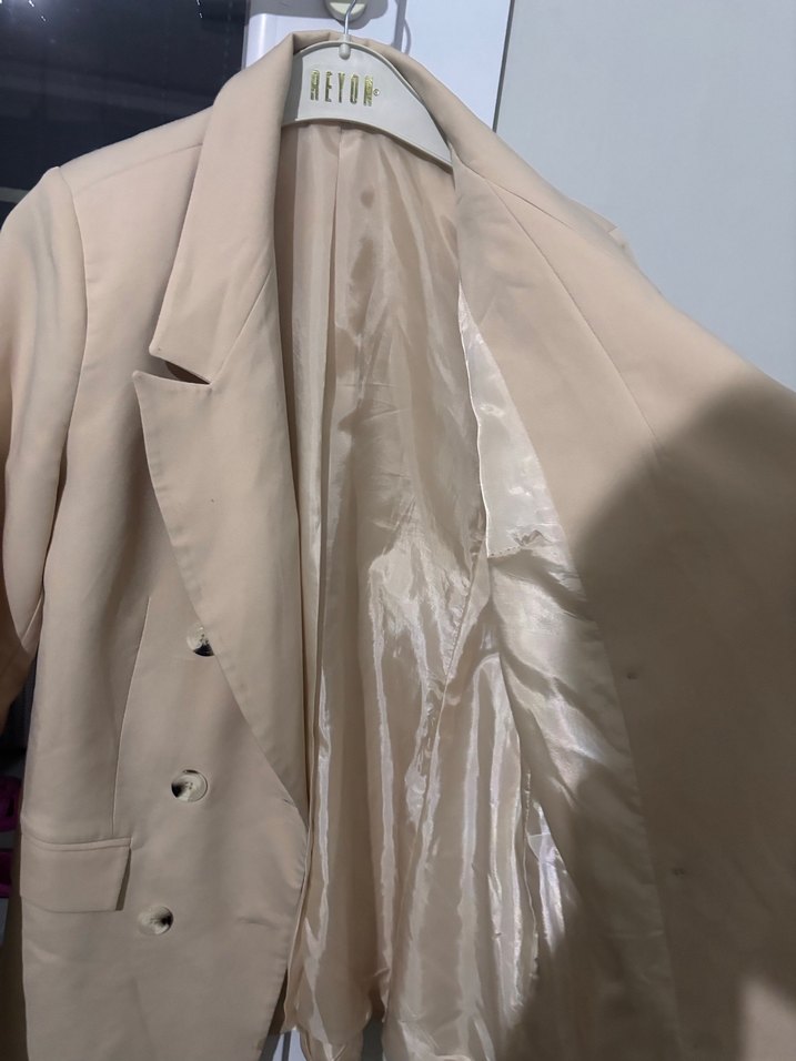 Bej Düğmeli Kadın Midi Blazer Ceket - Görsel 5