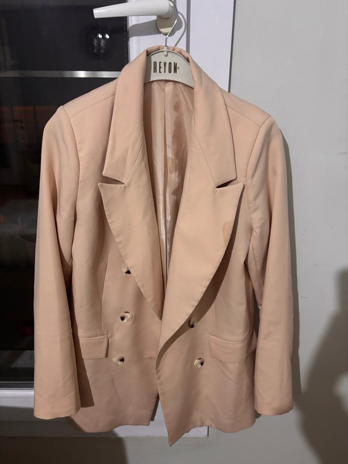 Bej Düğmeli Kadın Midi Blazer Ceket - Görsel 2