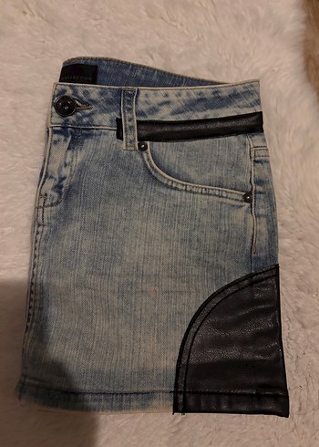 Mango Kadın Mavi Kemer desenli Denim Mini Etek - Görsel 6