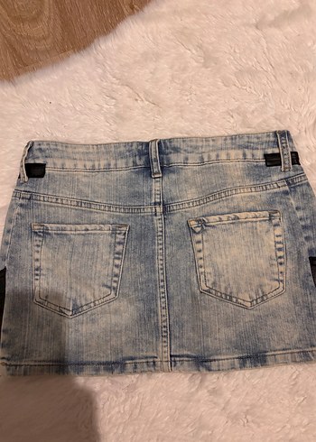 Mango Kadın Mavi Kemer desenli Denim Mini Etek - Görsel 2