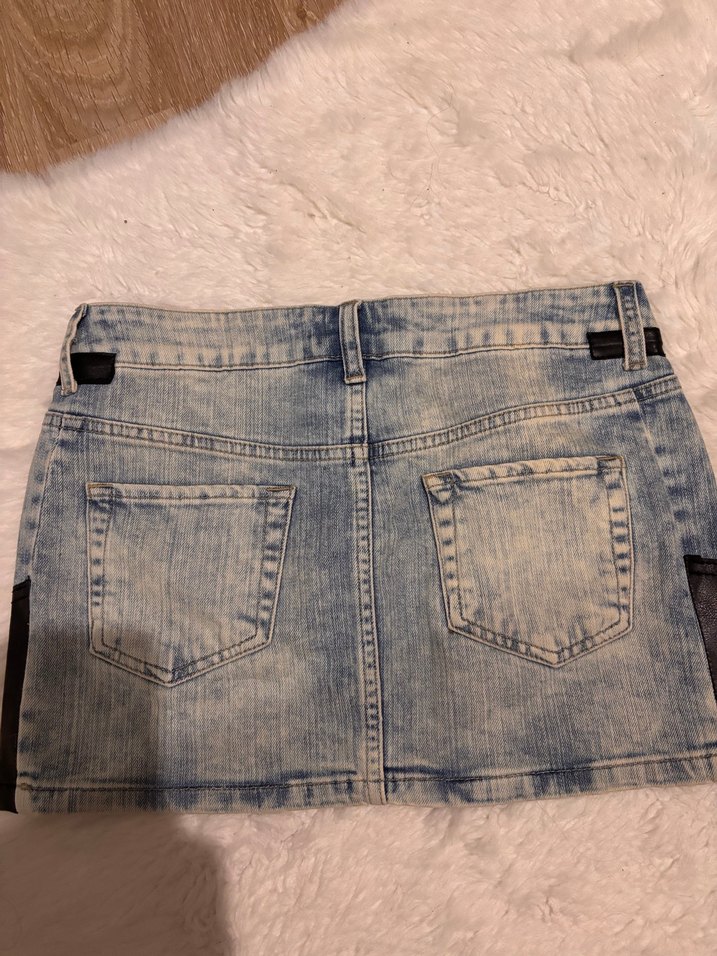 Mango Kadın Mavi Kemer desenli Denim Mini Etek - Görsel 2