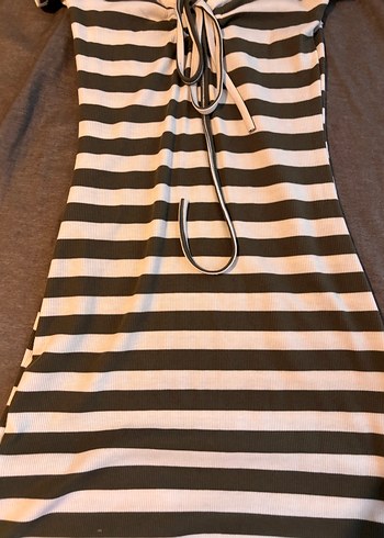 Gri Çizgili Günlük Midi Elbise - Görsel 8