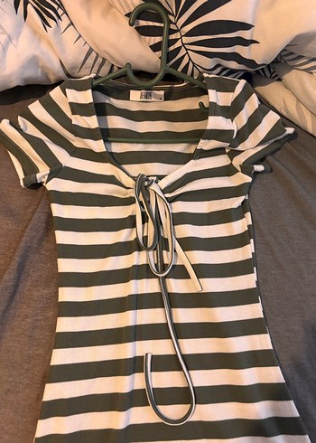 Gri Çizgili Günlük Midi Elbise - Görsel 4