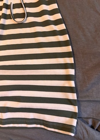 Gri Çizgili Günlük Midi Elbise - Görsel 7