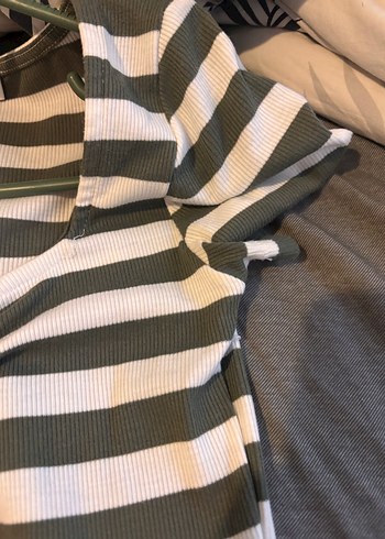 Gri Çizgili Günlük Midi Elbise - Görsel 6