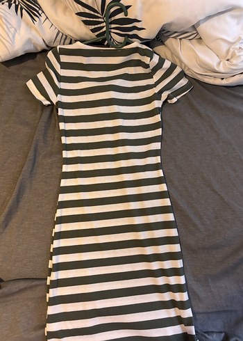 Gri Çizgili Günlük Midi Elbise - Görsel 9