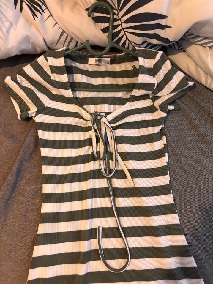 Gri Çizgili Günlük Midi Elbise - Görsel 4