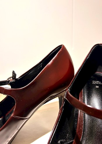 Bordo Deri Tokalı Stiletto - Görsel 2