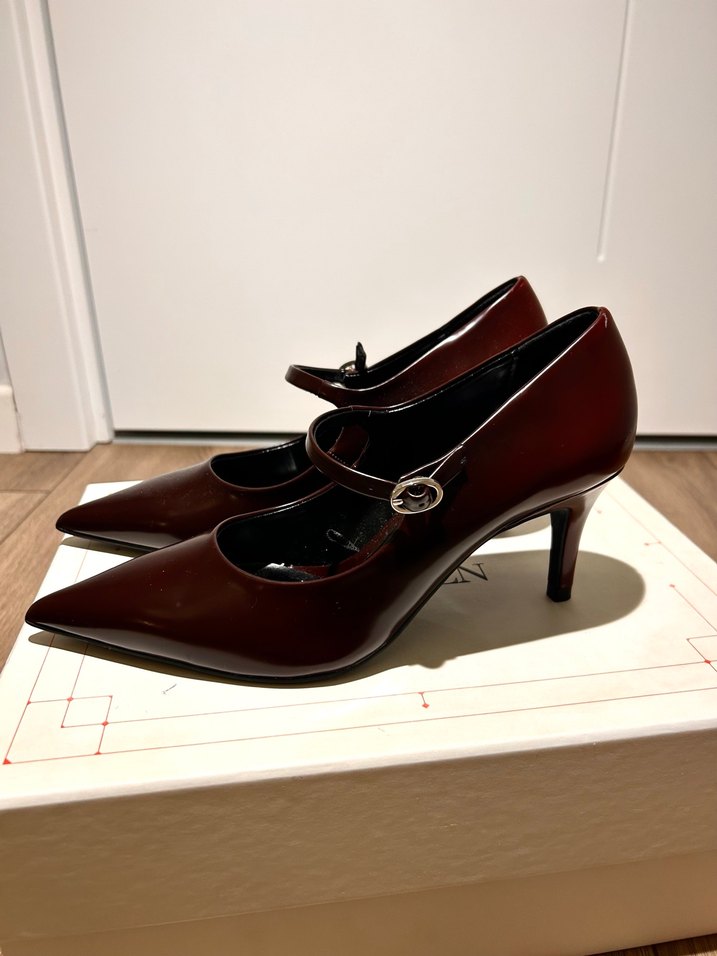 Bordo Deri Tokalı Stiletto - Görsel 5