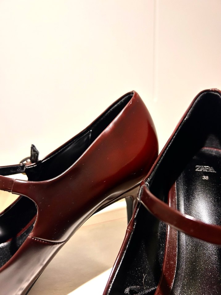 Bordo Deri Tokalı Stiletto - Görsel 2