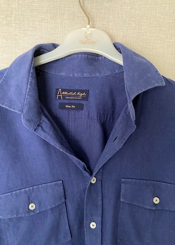 Kiğılı marka Mavi renk Düğmeli slim fit Erkek Keten Gömlek - Görsel 2