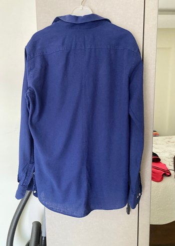 Kiğılı marka Mavi renk Düğmeli slim fit Erkek Keten Gömlek - Görsel 3