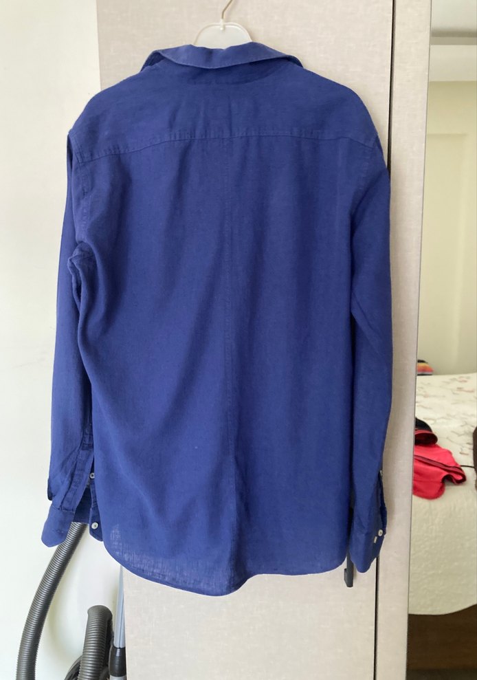 Kiğılı marka Mavi renk Düğmeli slim fit Erkek Keten Gömlek - Görsel 3