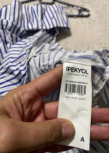40 Beden lacivert Renk IPEKYOL MAVİ ÇİZGİ DESEN ELBİSE