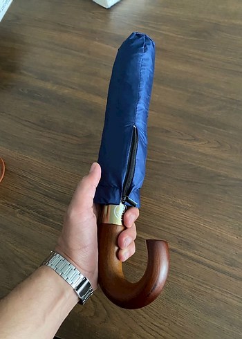 Lacivert Ahşap Saplı Şemsiye - Görsel 2