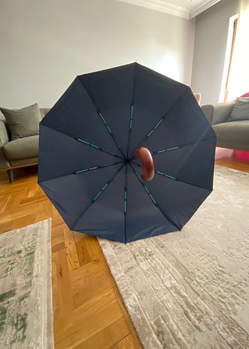 Lacivert Ahşap Saplı Şemsiye - Görsel 5