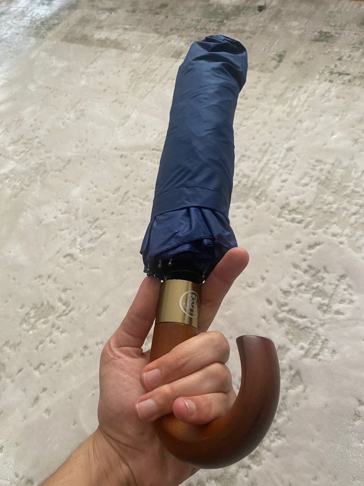 Lacivert Ahşap Saplı Şemsiye - Görsel 4