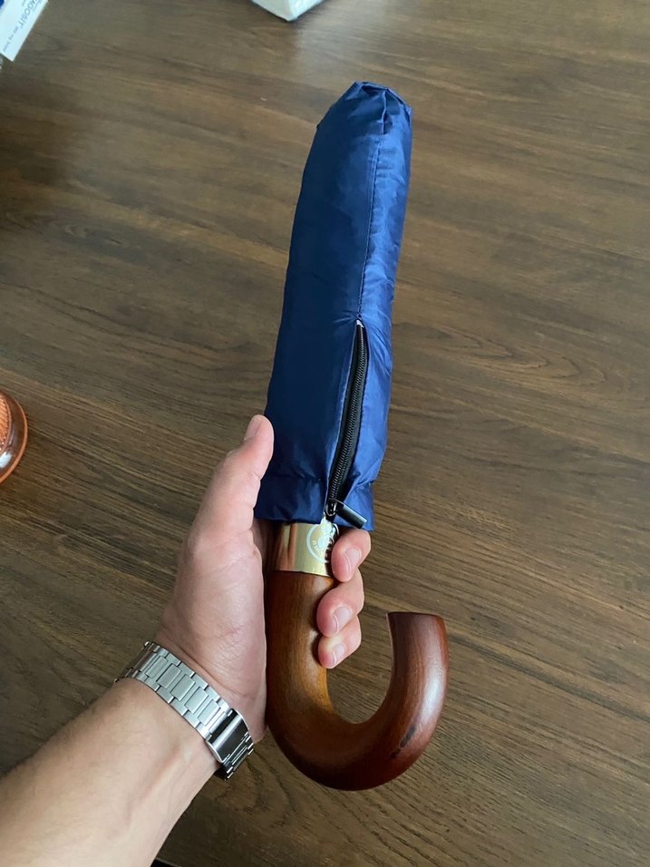 Lacivert Ahşap Saplı Şemsiye - Görsel 2