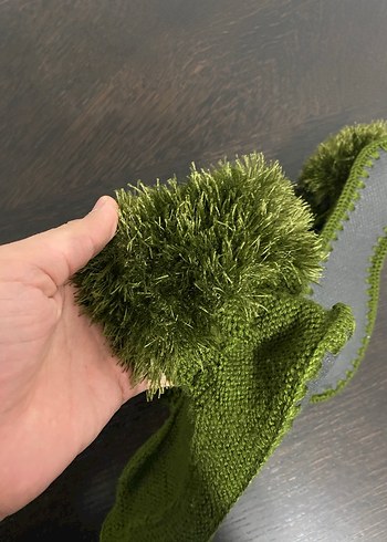 Yeşil Örgü Yapımı Kışlık Patik - Görsel 6