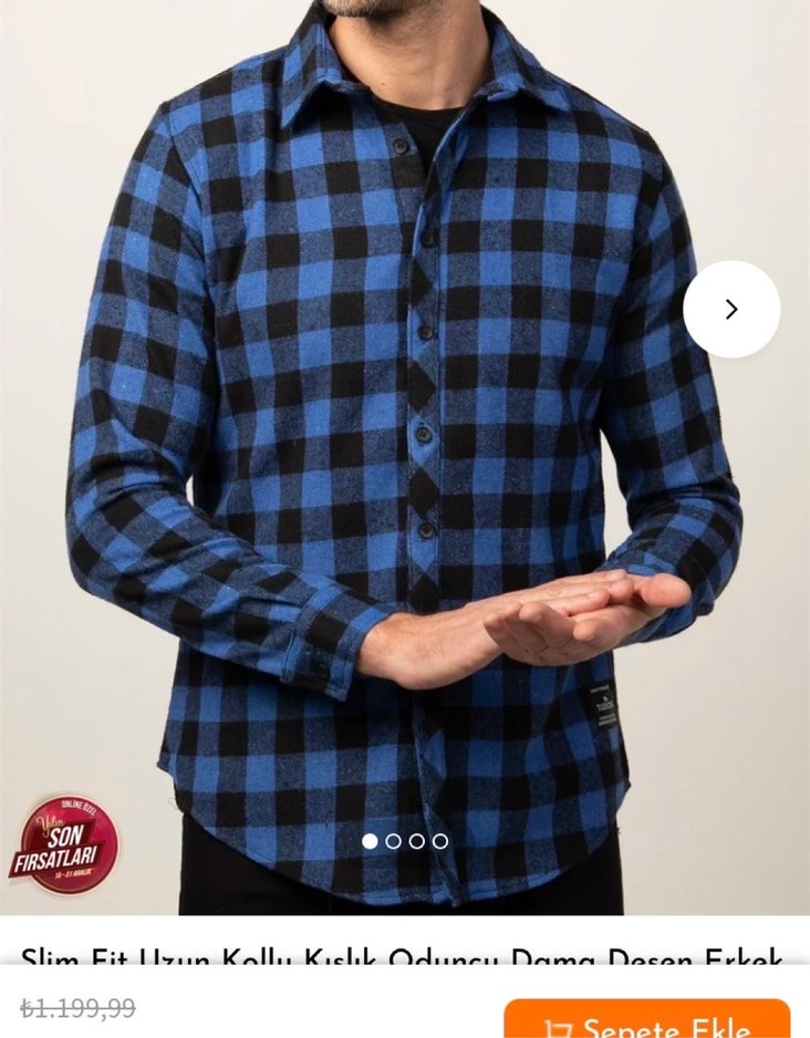 Tudors Mavi Kareli Düğmeli Erkek Gömlek - Görsel 3
