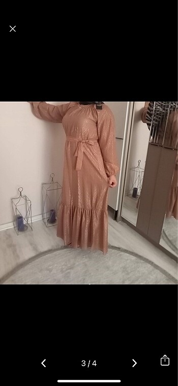 Diğer Eteği Pırpırlı parlak bronz rengi elbise tesettür