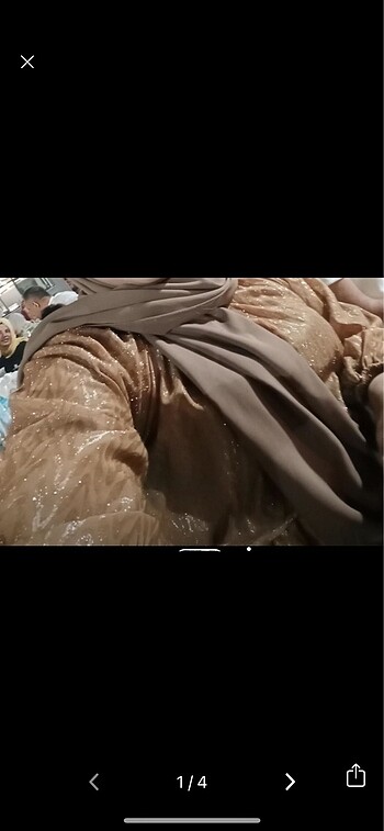 44 Beden camel Renk Eteği Pırpırlı parlak bronz rengi elbise tesettür