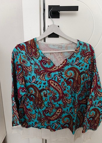 Bohem Tarzı Turkuaz V Yaka Salaş  Tunik - Görsel 2