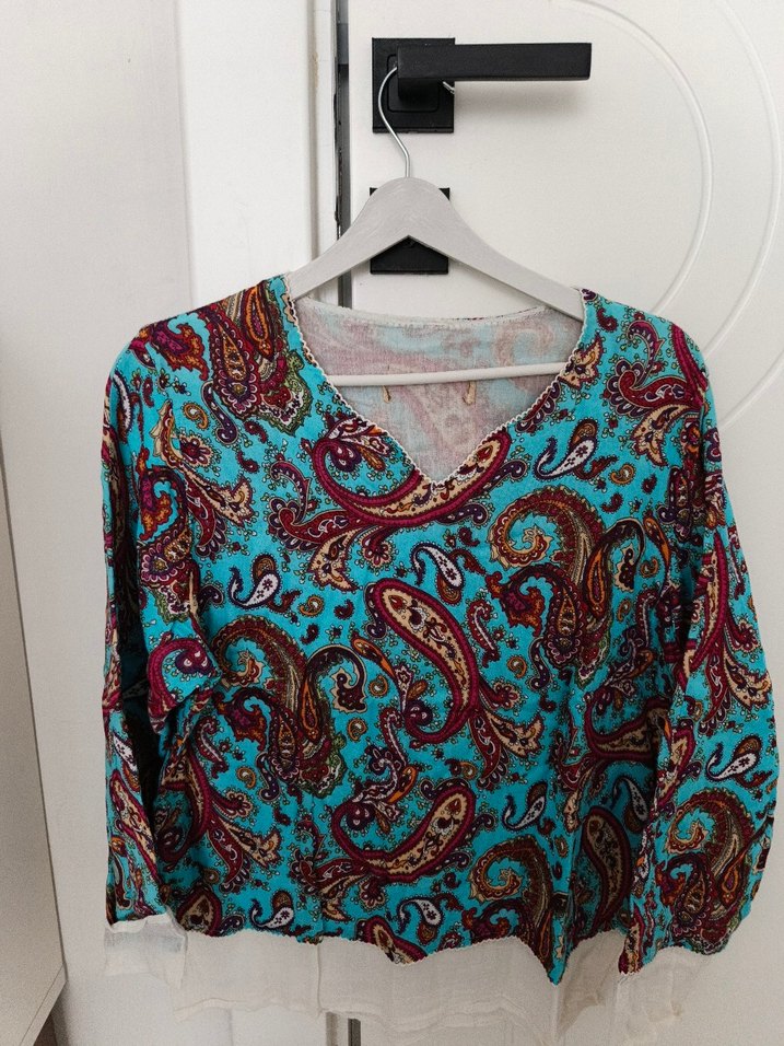 Bohem Tarzı Turkuaz V Yaka Salaş  Tunik - Görsel 2