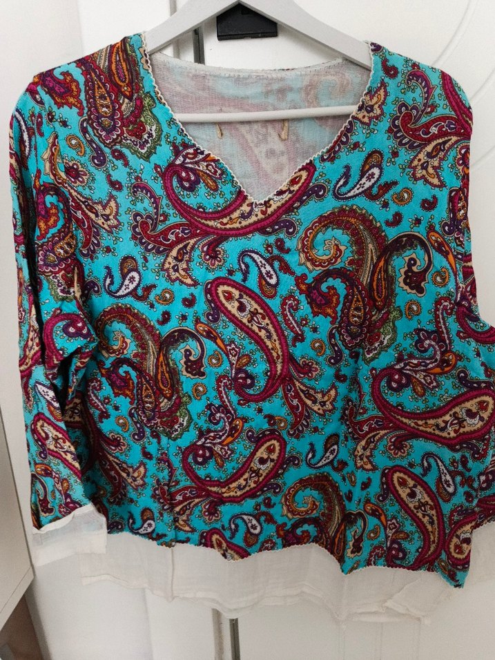 Bohem Tarzı Turkuaz V Yaka Salaş  Tunik - Görsel 3