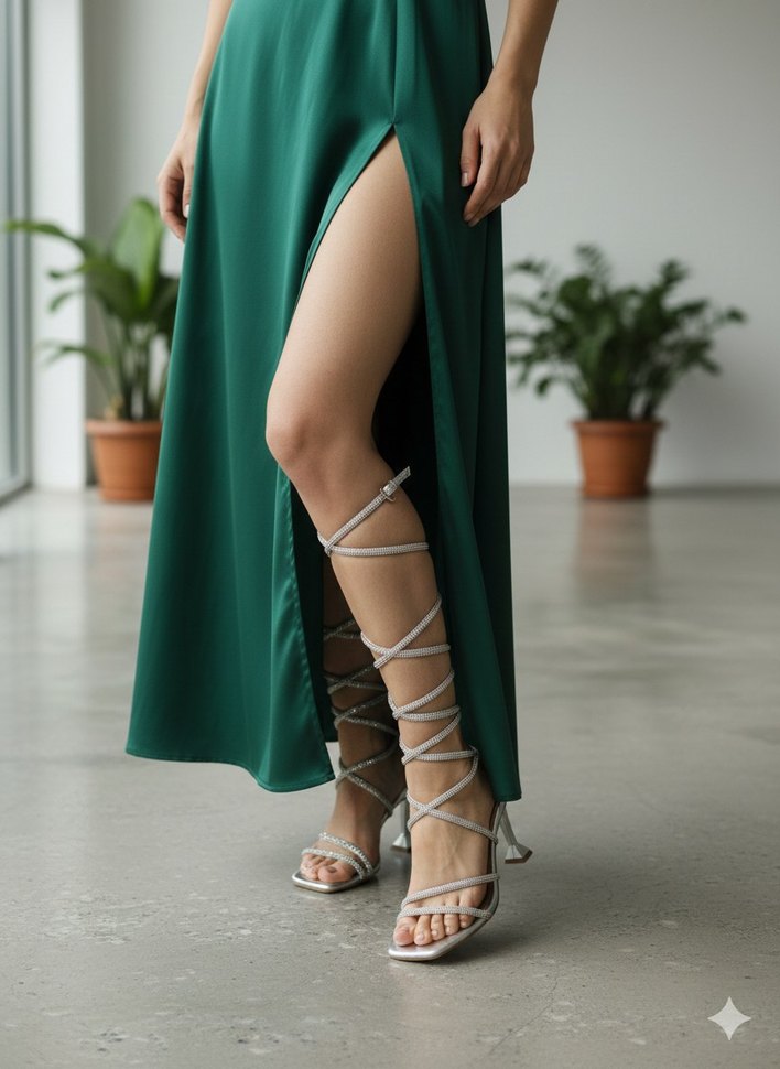 Gri Metal Topuklu Kadın Akşam Ayakkabısı - Görsel 5