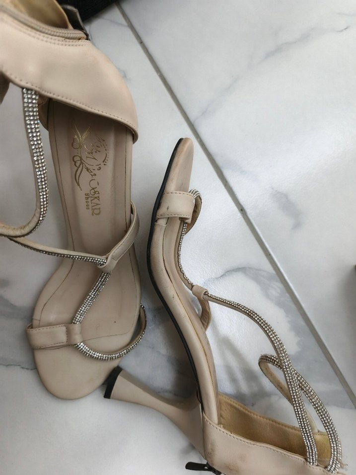 Bej Parlak Yılan Desenli Stiletto Topuklu Kadın Ayakkabı - Görsel 4