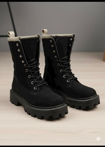 Siyah Kamuflaj Desenli Stiletto Topuklu Kadın Bot - Görsel 2