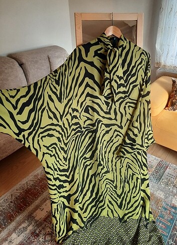 Diğer Fular yaka, kol detaylı oversize elbise