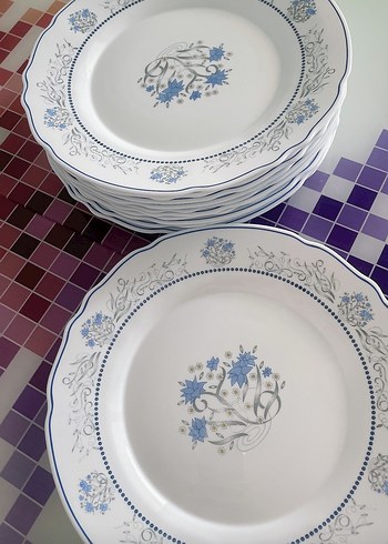 American Vintage Mavi Çiçek Desenli 12 parça Servis Tabağı