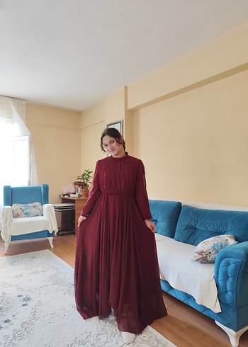 Diğer Bordo Uzun Bohem Kadın Elbise