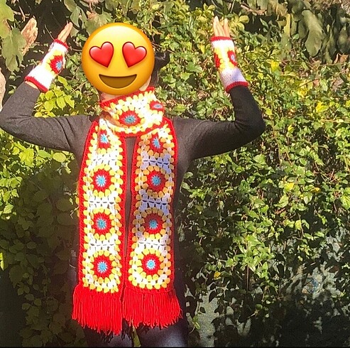 Diğer El örgüsü renkli kırmızı uzun atkı eldiven