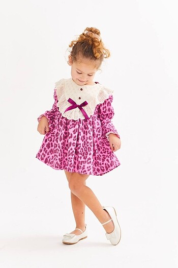 24-36 Ay Beden Leopar Pembe Elbise