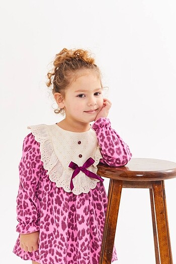4 Yaş Beden Leopar Pembe Elbise