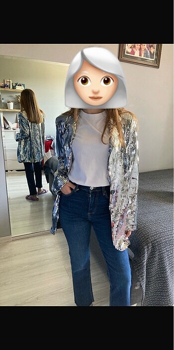 Diğer Gümüş payetli blazer ceket