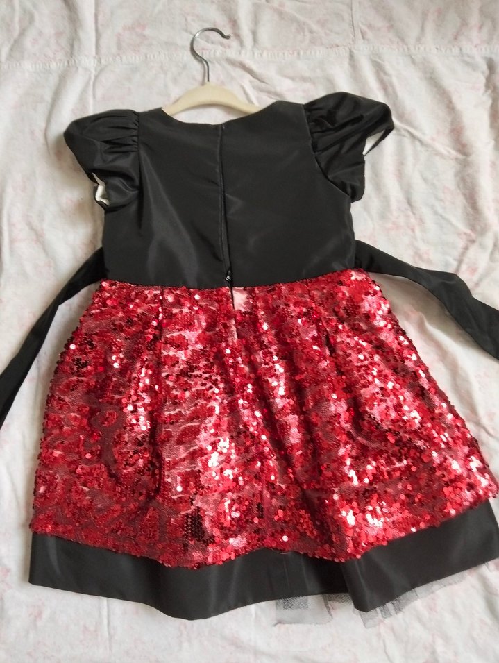 Kız Çocuk Siyah Kırmızı Pullu Elbise - Görsel 2